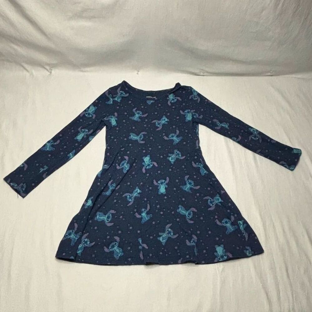 Disney Stitch Blue Long Sleeve Dress Size S (6/6X) | Star Print